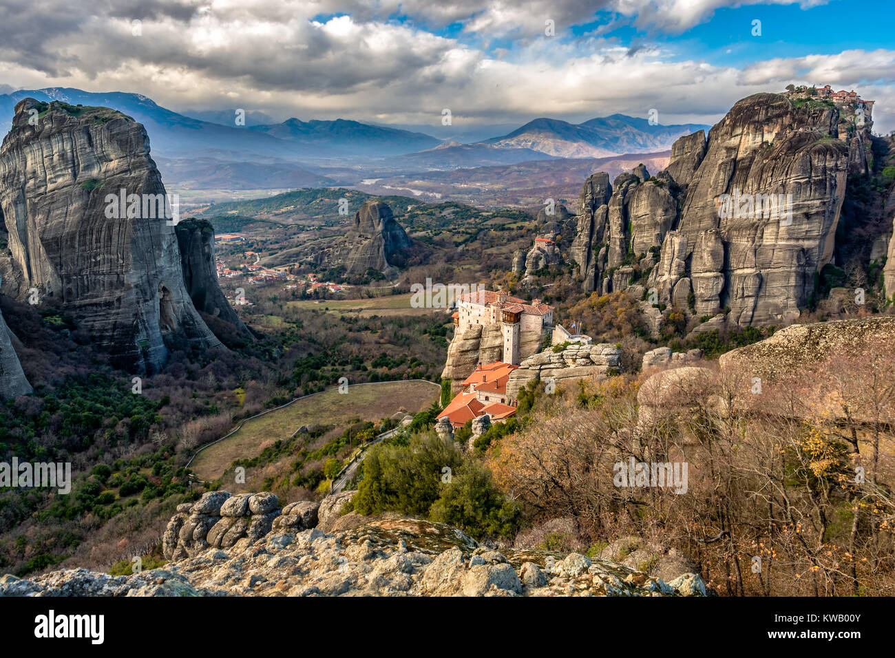 Die exquisite Tal von Meteora Griechenland. Schönen Wintertag. Stockfoto