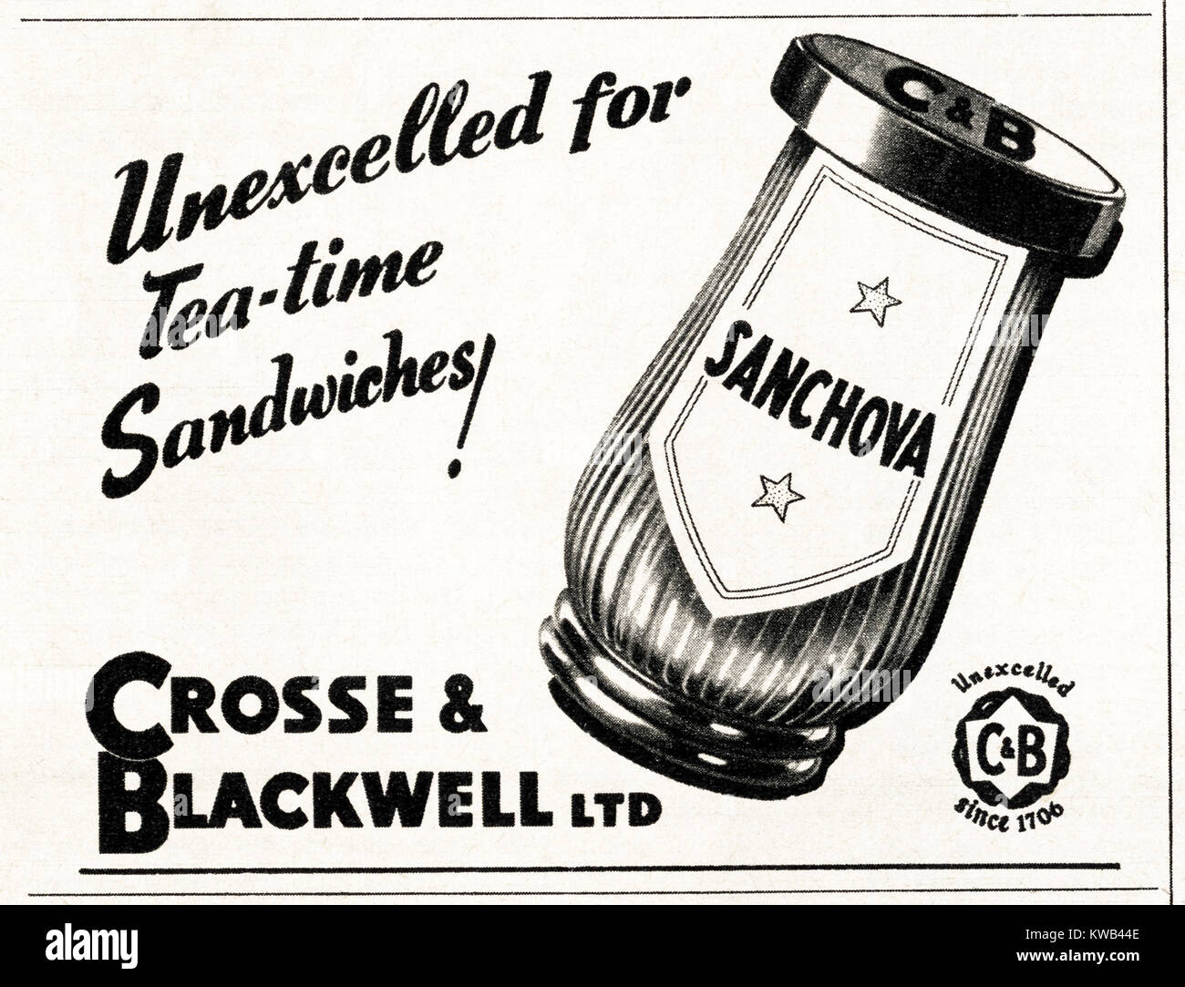 1940er Jahre alten Vintage original advert Werbung Crosse & Blackwell Sanchova Brotaufstrich im Magazin ca. 1947 wenn Verbrauchsmaterialien wurden noch in der Nachkriegszeit rationierung eingeschränkt Stockfoto