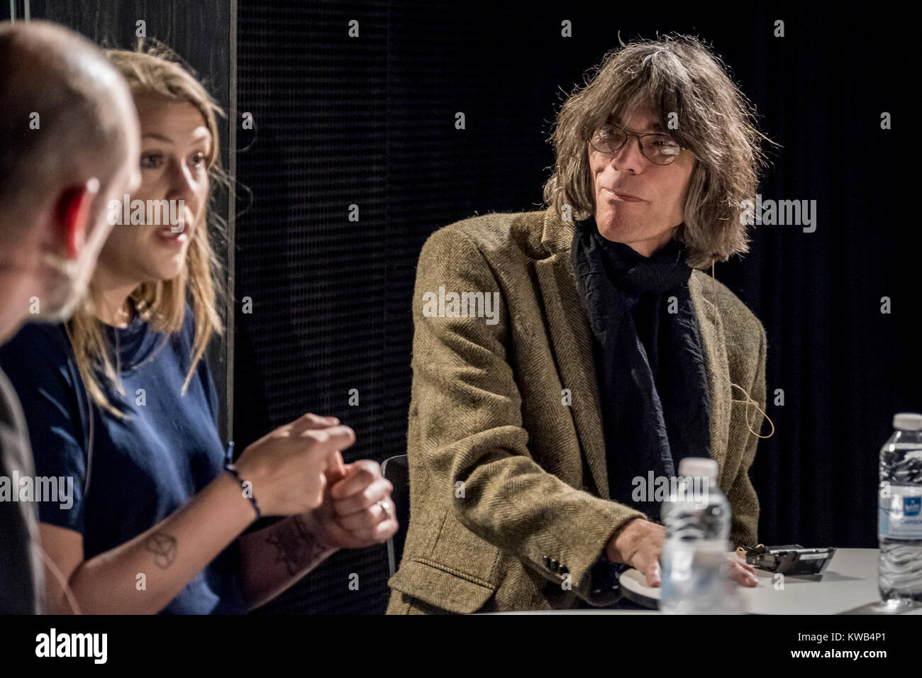 Aarhus, Dänemark - 7. Mai 2017. David Fricke, leitender Redakteur beim Rolling Stone Magazin, gesehen bei einem Panel Vortrag während der dänischen Showcase Festivals und Musik Konferenz Spot Festival 2017 in Aarhus. Stockfoto