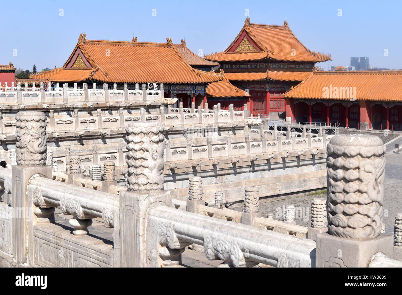 Marmor Terrassen im Kaiserpalast die Verbotene Stadt und bas-relief Carvings - Peking, China Stockfoto