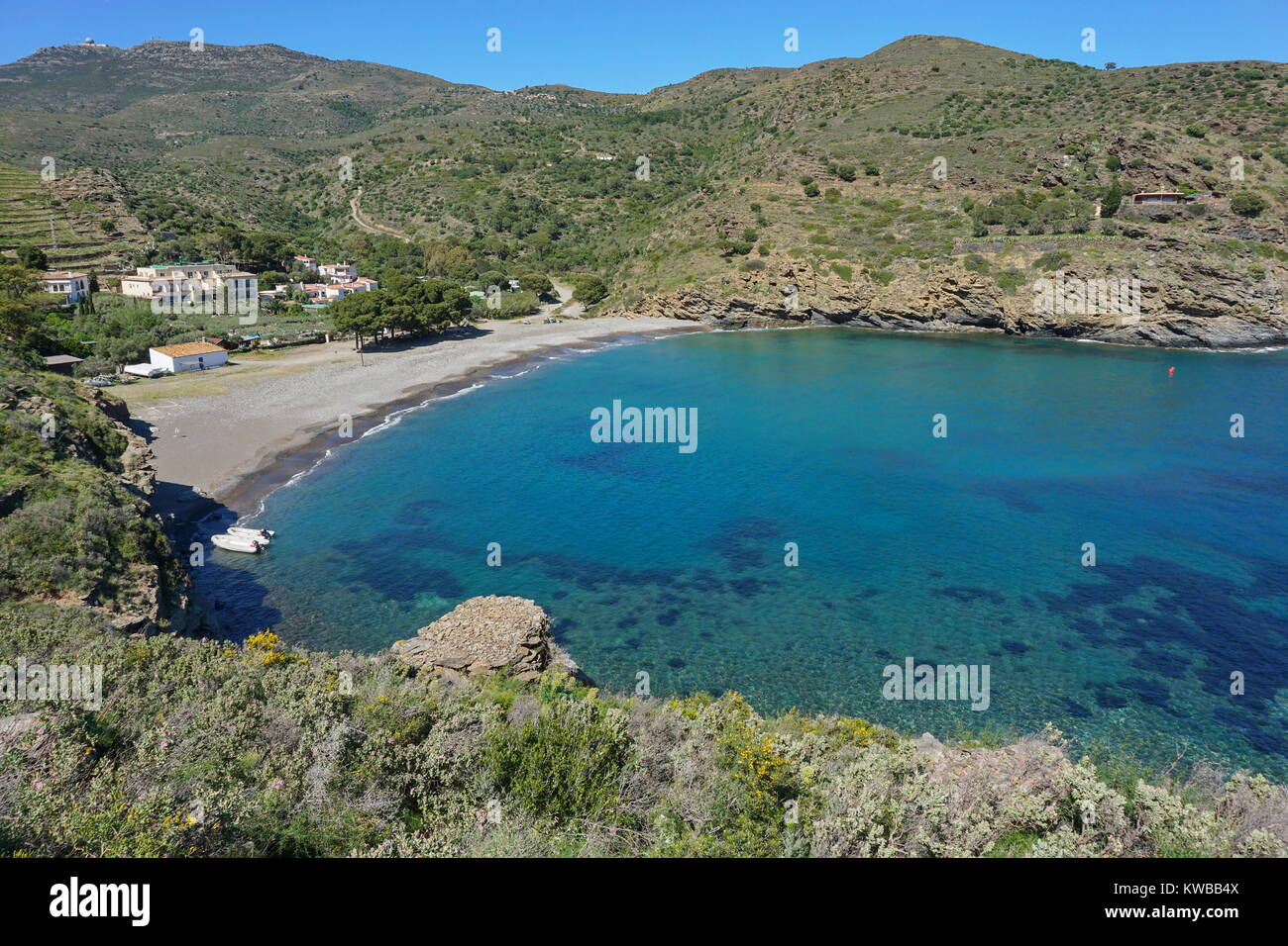 Cala Joncols mediterrane Bucht zwischen Rosen und Cadaques, Spanien, Costa Brava, Alt Emporda, Cap de Creus, Katalonien Stockfoto