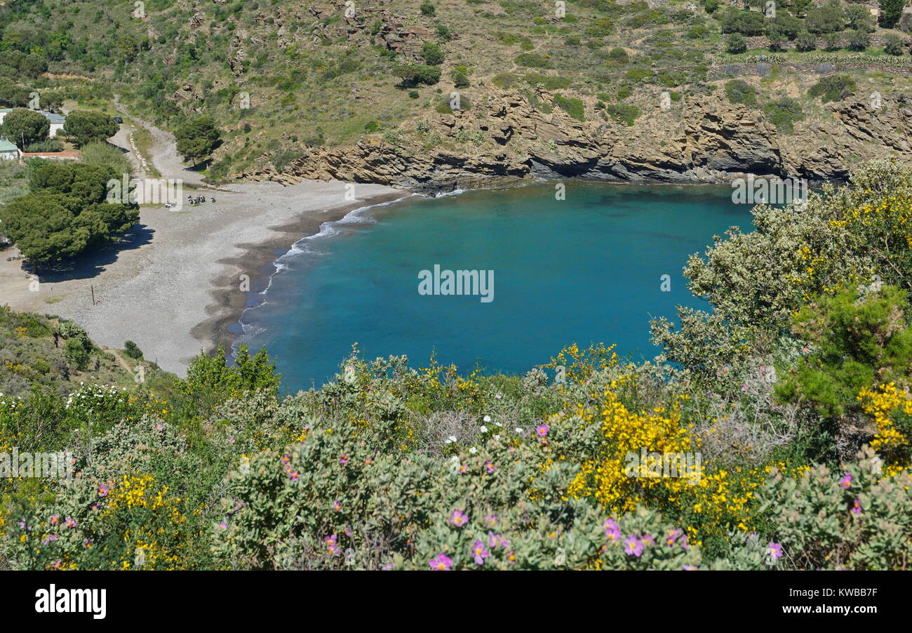 Spanien Costa Brava Mittelmeer Bucht Cala Joncols zwischen Rosen und Cadaques, Alt Emporda, Cap de Creus, Katalonien Stockfoto