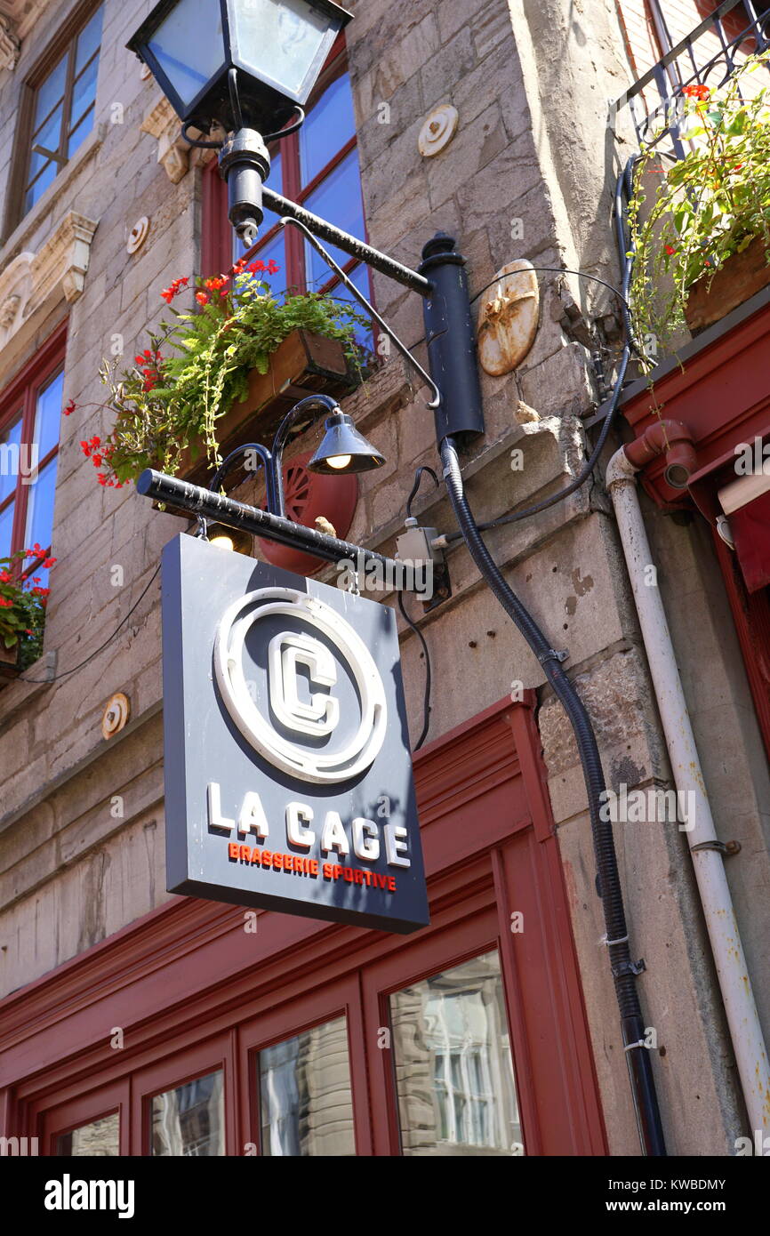 La Cage - Brasserie sportliche Restaurant in der Altstadt von Montreal, Quebec, Kanada Stockfoto