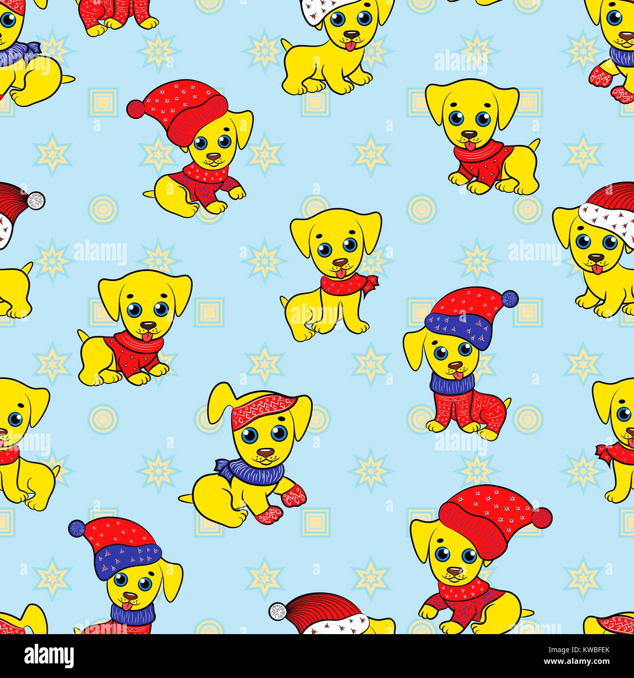 Nahtlose cartoon Kid vector Pattern mit lustigen Pappy in Santa Kleidung, blauer Hintergrund können separat verwendet werden. Stock Vektor