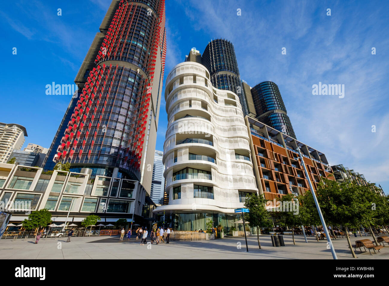 Die anadara Wohnungen und Internationale Towers Gebäude in Barangaroo Süden Revier an Wulugul Spaziergang Gebäude, Sydney, Australien Stockfoto