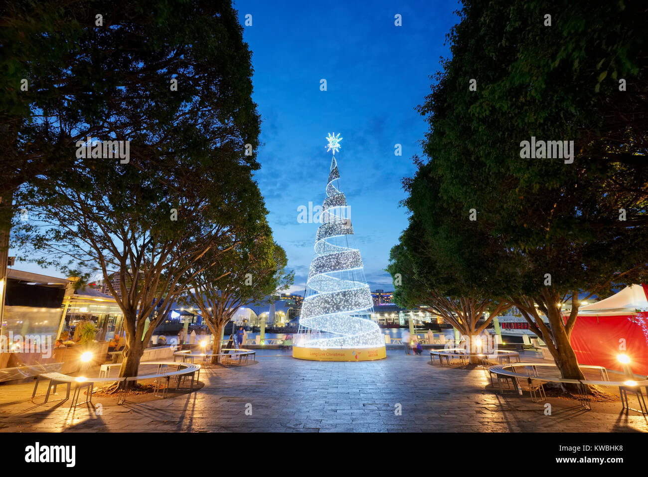 Ein Weihnachtsbaum am King Street Wharf in Darling Harbour, Sydney, Australien in der Nacht Stockfoto
