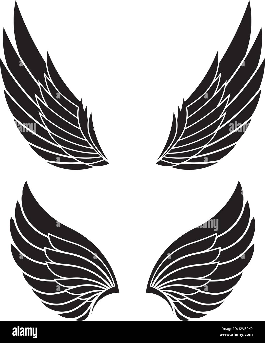 Zwei Paare von dekorativen Vektor Flügel auf weißem isoliert. Stock Vektor