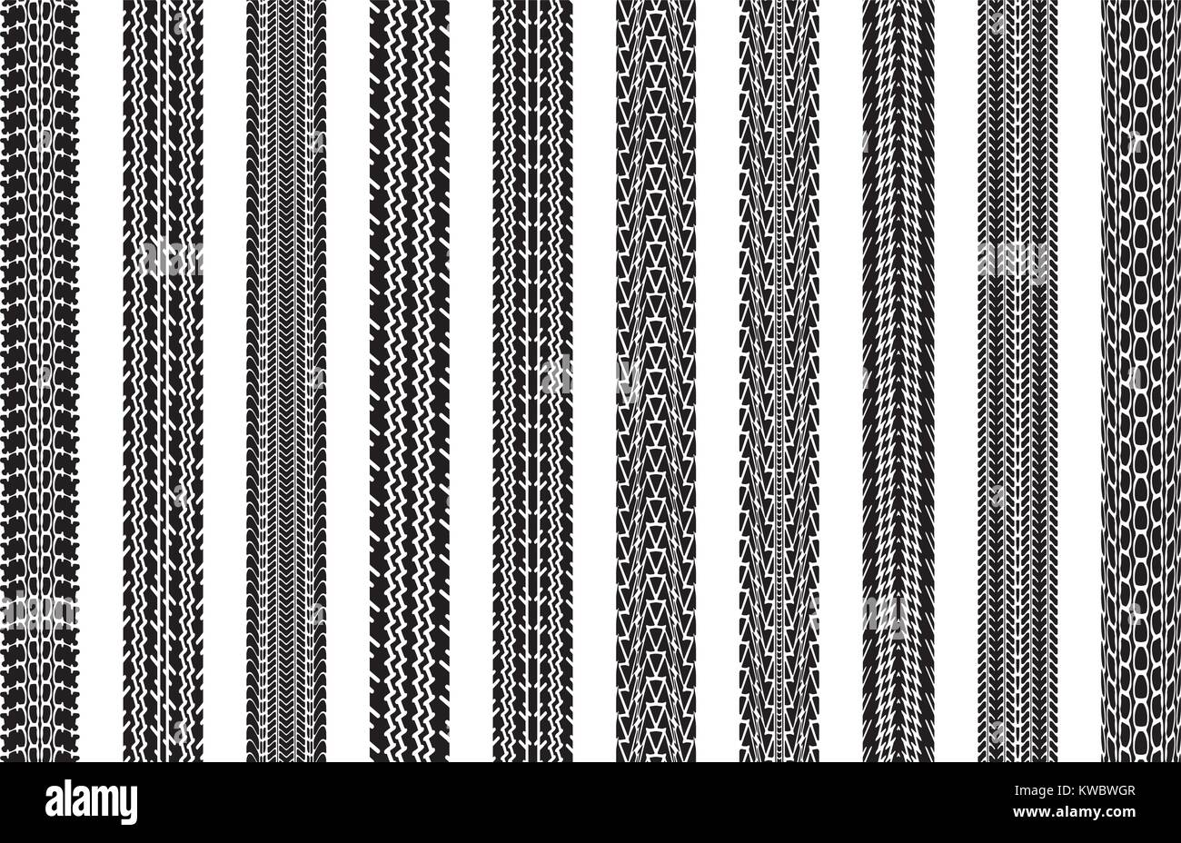 Satz von zehn Vektor Spuren der Reifen. Stock Vektor