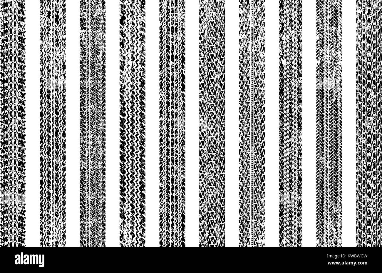 Satz von zehn schäbig, grunge Stil, schmutzige Vektor Spuren der Reifen. Stock Vektor