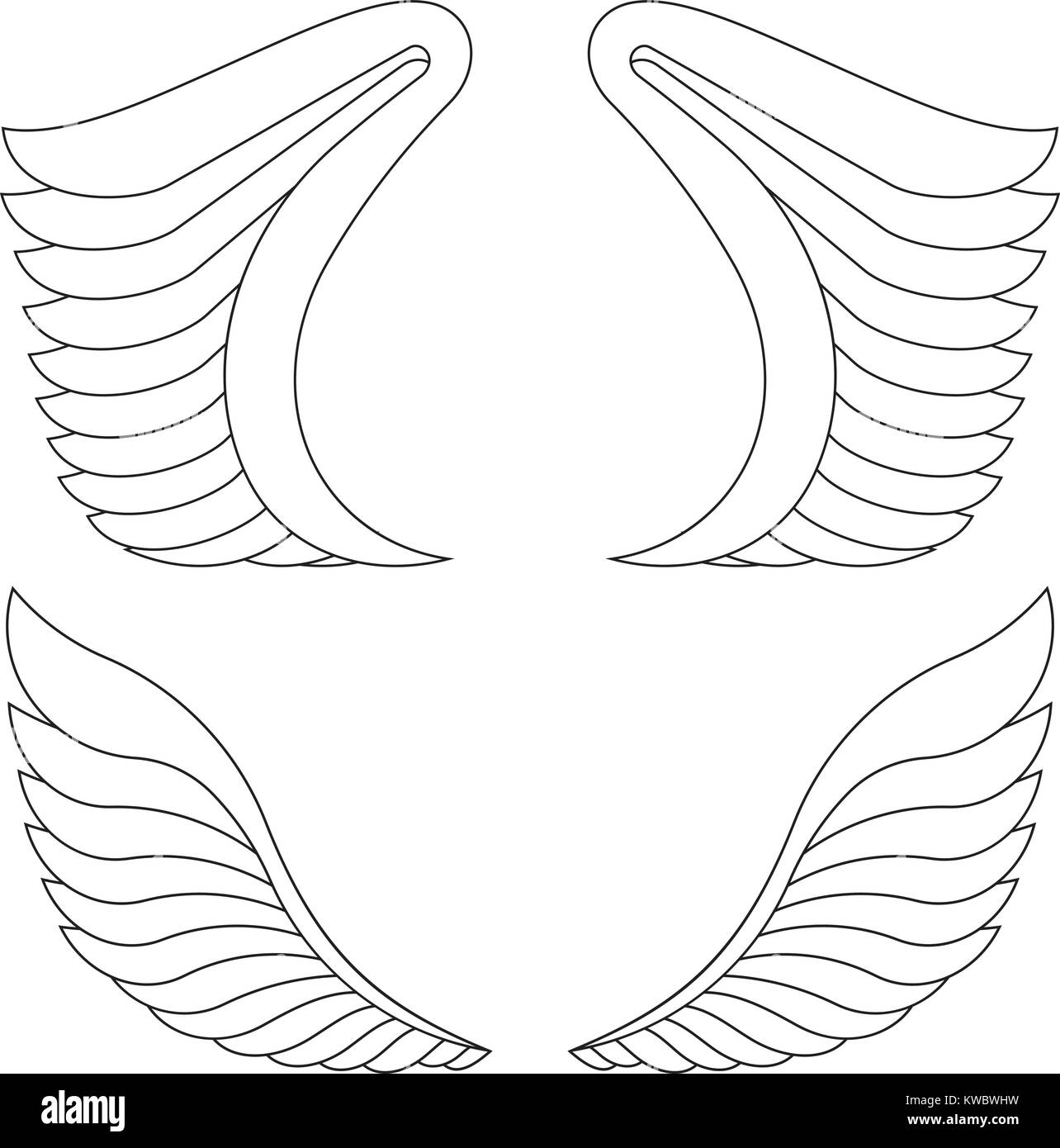 Zwei Paare der skizzierten Vektor Flügeln. Stock Vektor
