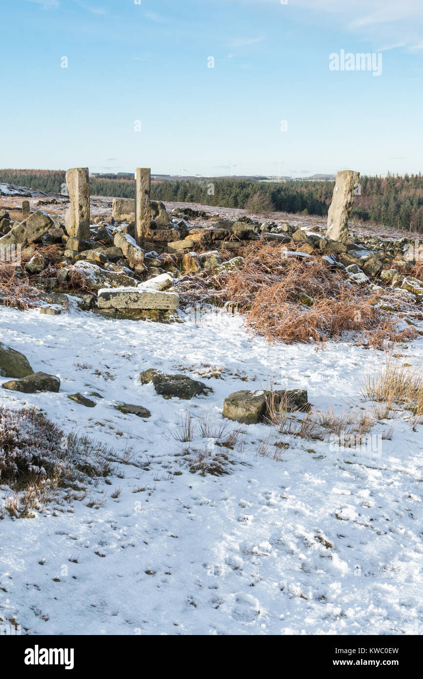 Ruinen von Nordamerika Farm über langsett Reservoir, South Yorkshire, England, Großbritannien - im frühen 20. Jahrhundert verlassenen Wasser Reinheit der Reserv zu verbessern. Stockfoto