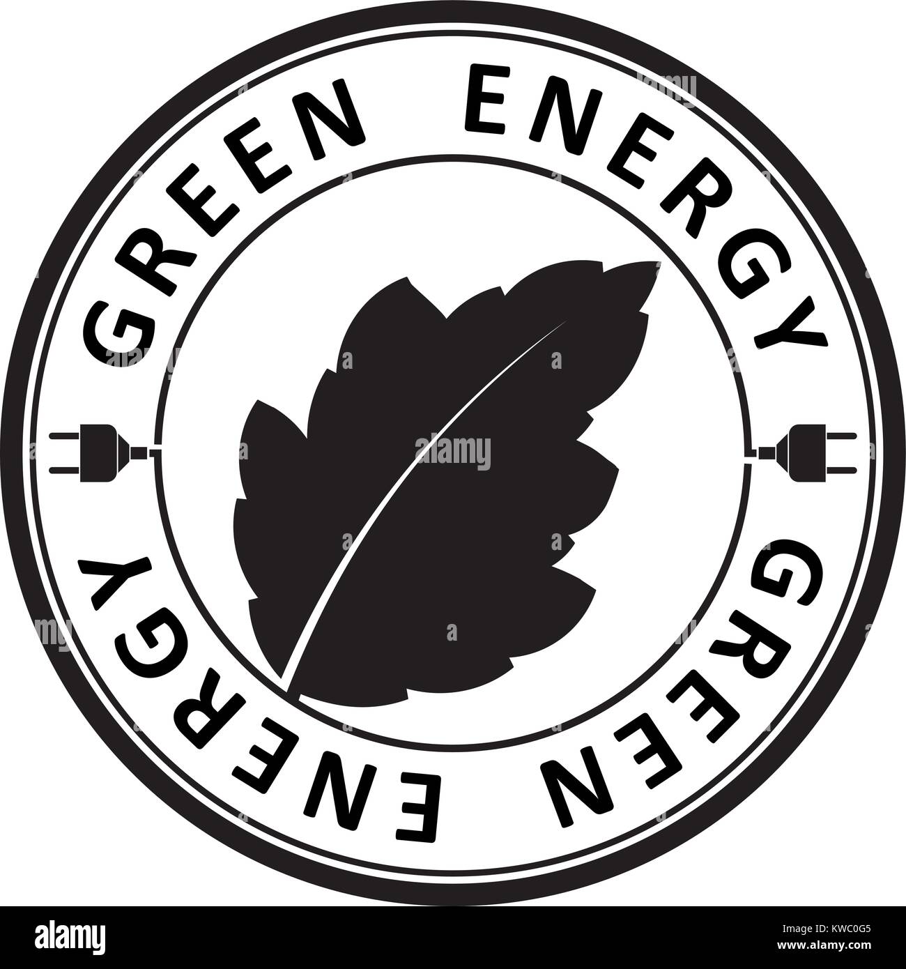 Konzeptionelle grüne Energie runden Symbol oder Logo Design mit Blatt und Power Steckverbinder Stock Vektor