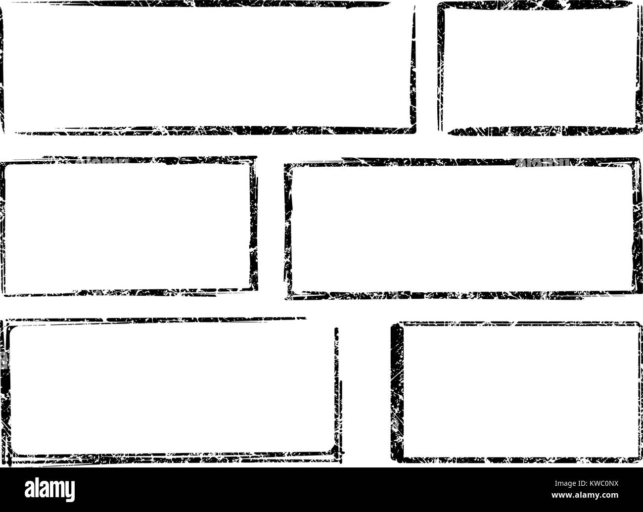 Satz von sechs quadratische und rechteckige grunge Vektor Vorlagen für Stempel Stock Vektor