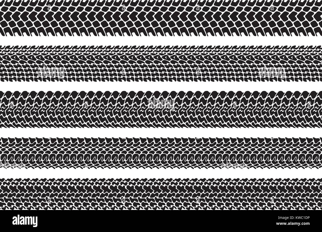 Satz von fünf Vektor Spuren der Reifen. Stock Vektor