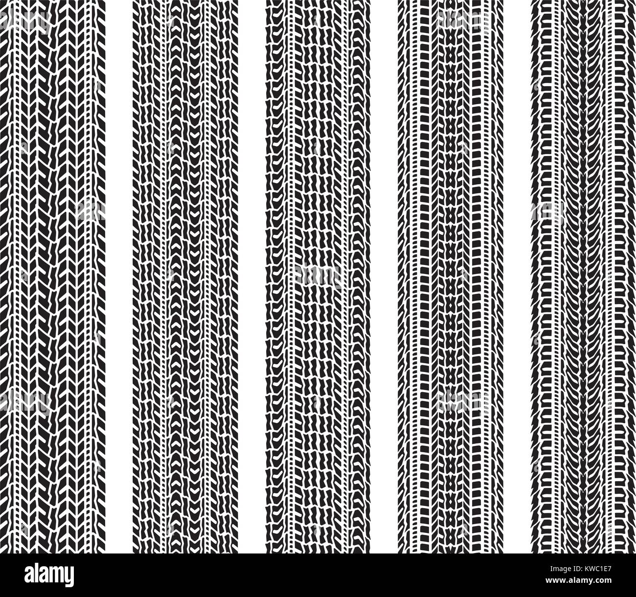 Satz von fünf Vektor Spuren der Reifen. Stock Vektor