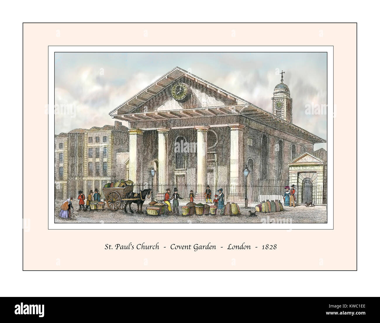 St. Paul's Kirche Covent Garden Original Design im 19. Jahrhundert Gravur auf der Grundlage Stockfoto