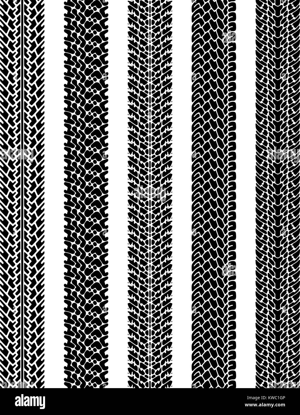 Satz von fünf Vektor Spuren der Reifen. Stock Vektor