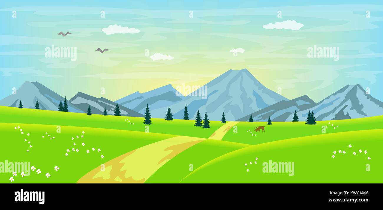 Vector Illustration eines Frühling Landschaft am Morgen Stock Vektor