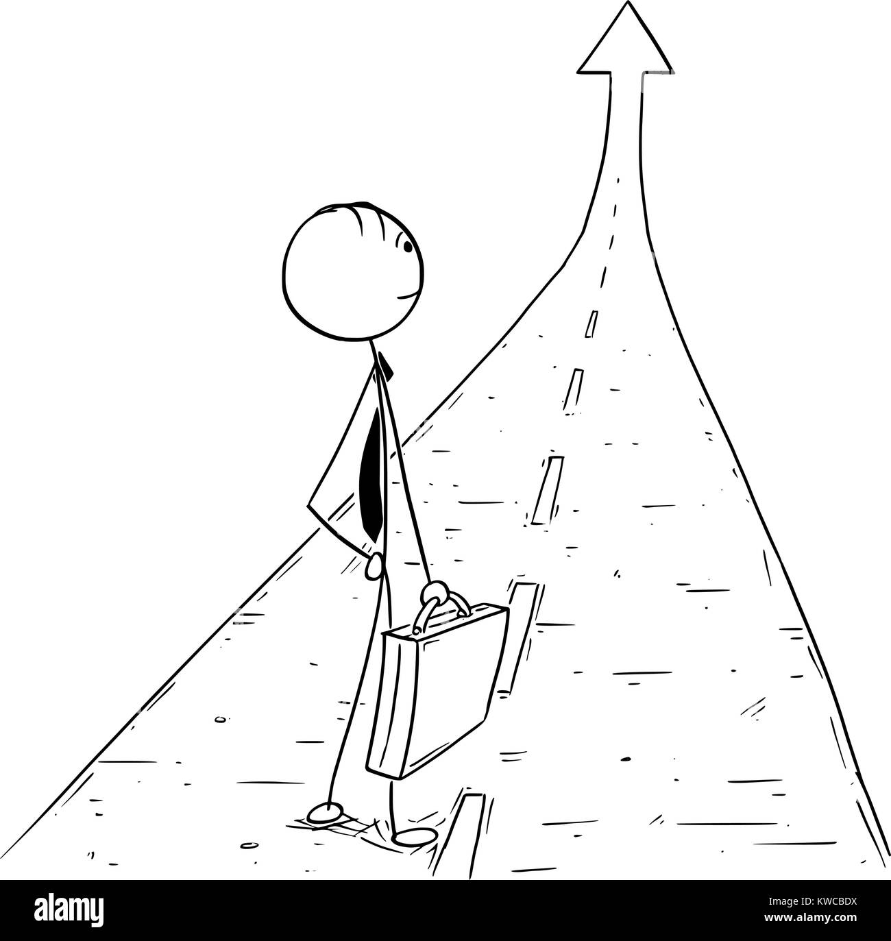 Cartoon stick Mann Zeichnung konzeptuelle Abbildung: Unternehmer stehen auf der Straße oder dem Weg zum beruflichen Erfolg. Stock Vektor