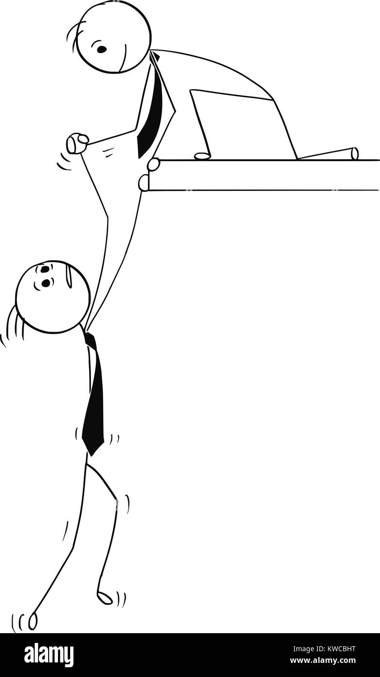 Cartoon stick Mann Zeichnung Abbildung: Geschäftsmann über die Klippe fallen und von Kollegen gerettet, Kollegen oder Chef. Konzept der Business Team wor Stock Vektor