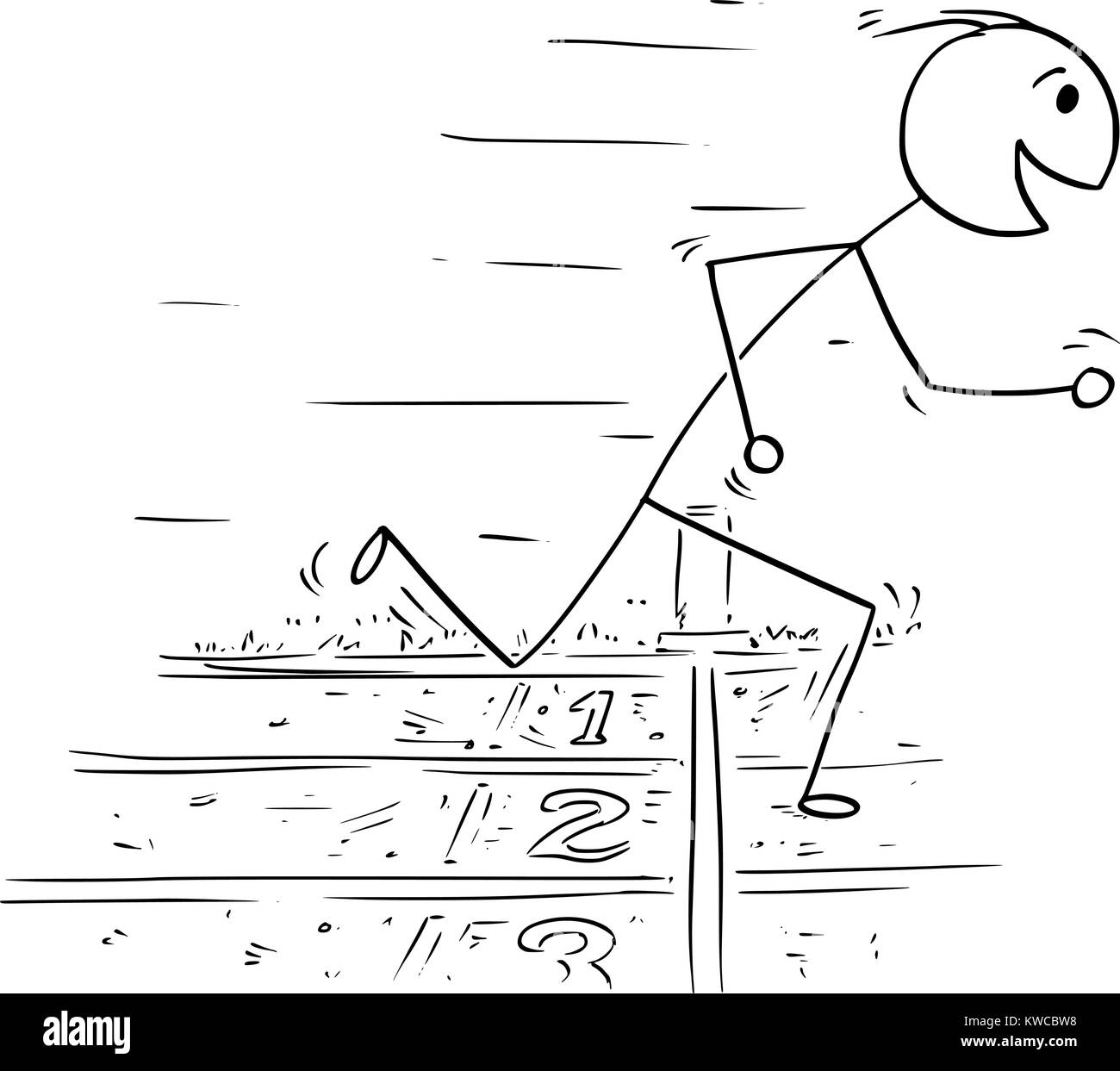 Mann Zeichnung Abbildung: Mann Stick an der Ziellinie das Rennen laufen. Stock Vektor