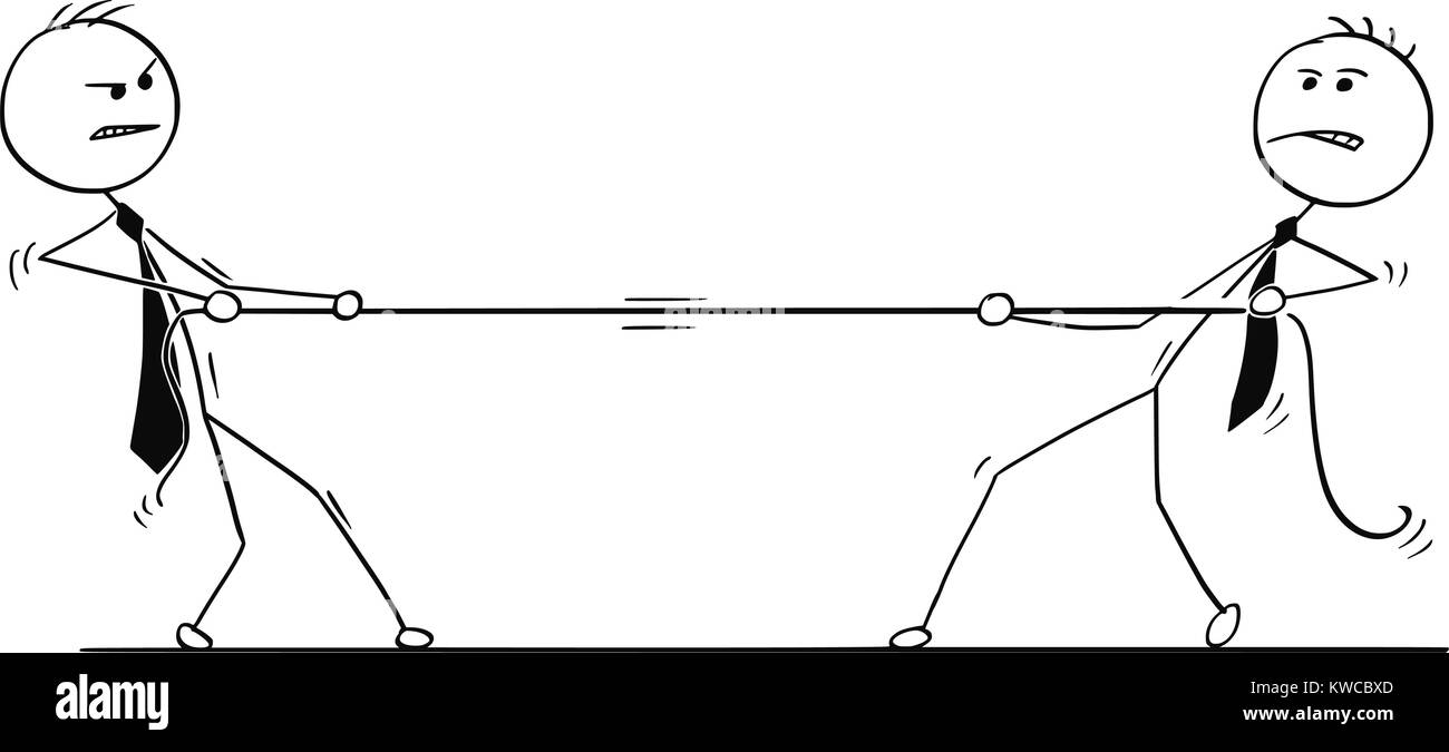 Cartoon stick Mann Zeichnung konzeptuelle Abbildung von zwei Geschäftsmänner spielen Tauziehen mit Seil. Konzept der Business Team Wettbewerb. Stock Vektor