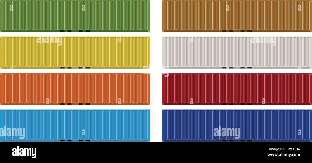 Vierzig Fuß ISO-Cargo Container in acht Farben Vector Illustration Stock Vektor