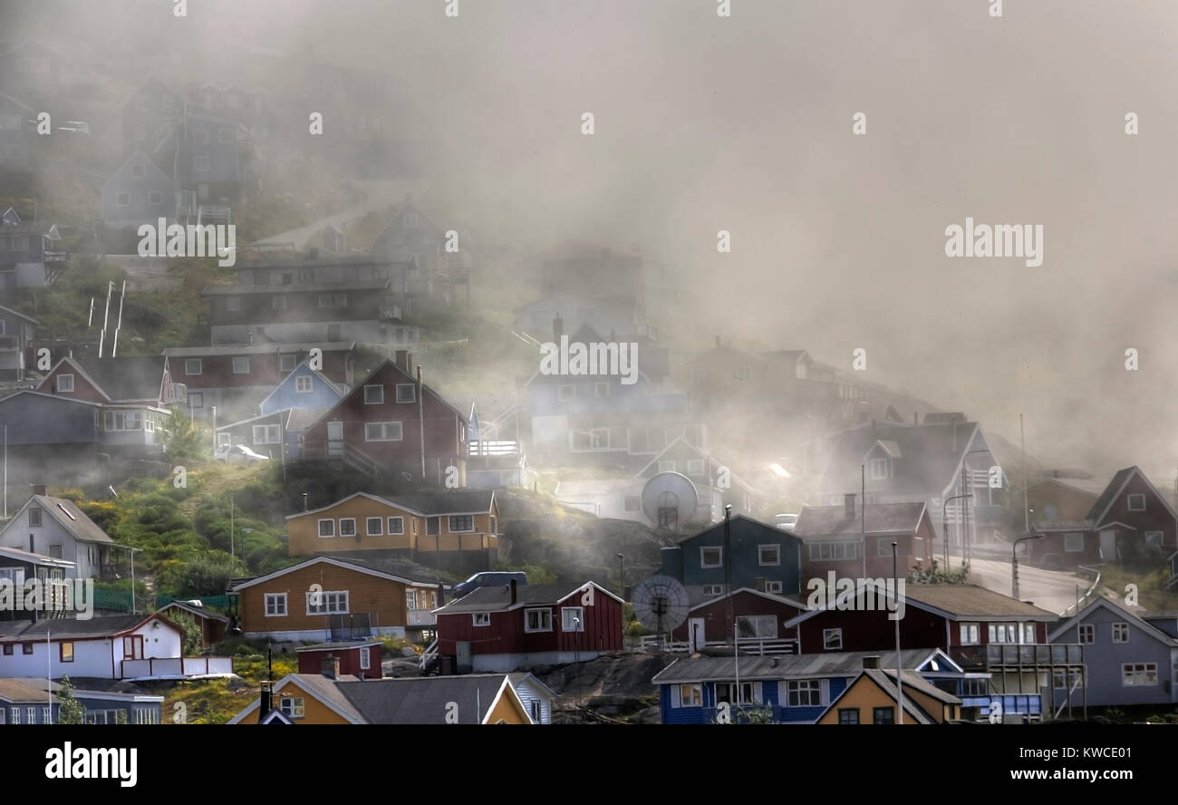 Nebel in qaqortoq Stockfoto