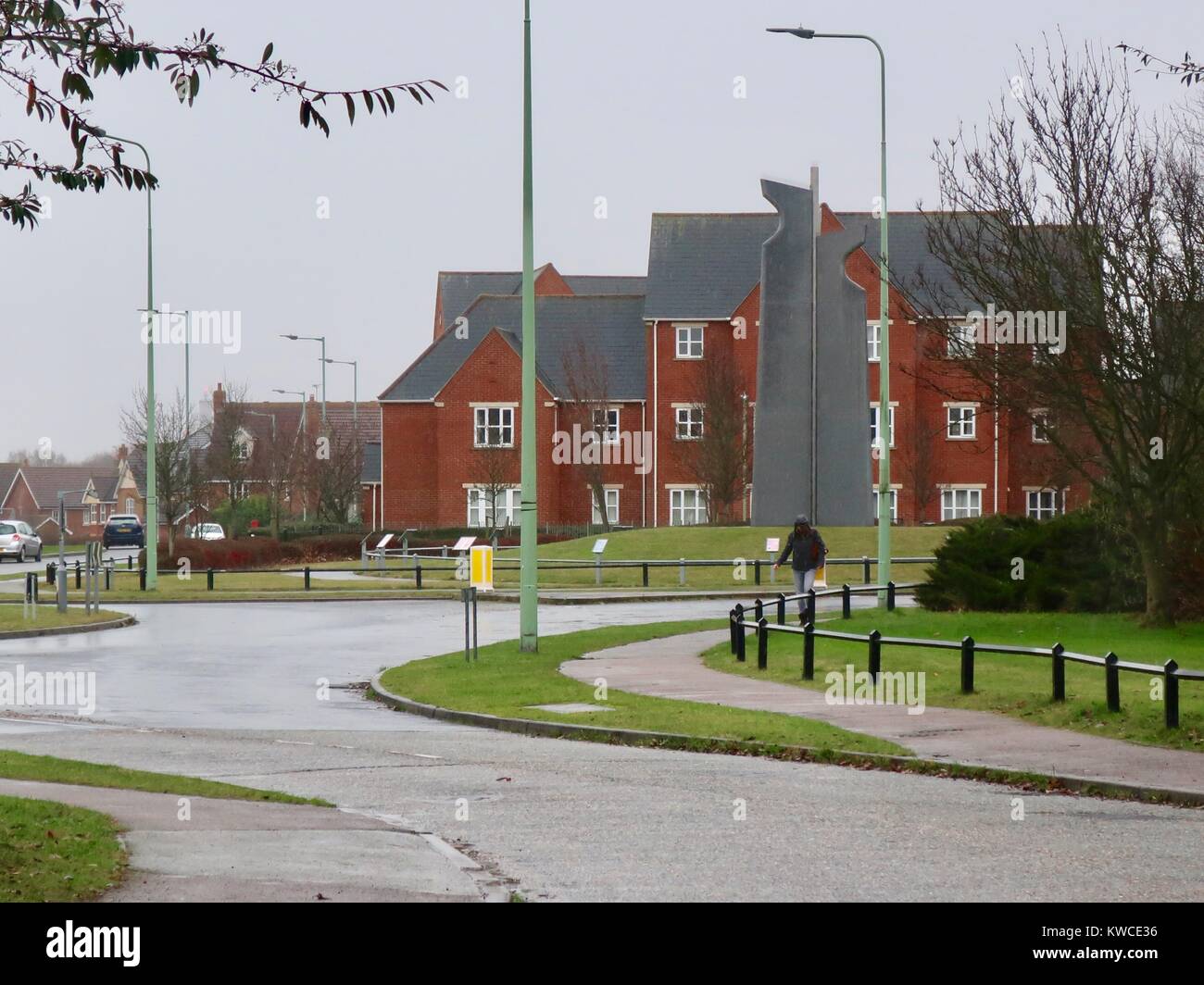 Kesgrave computing Denkmal und Wohnungen/Apartments. Suffolk, Großbritannien. Stockfoto