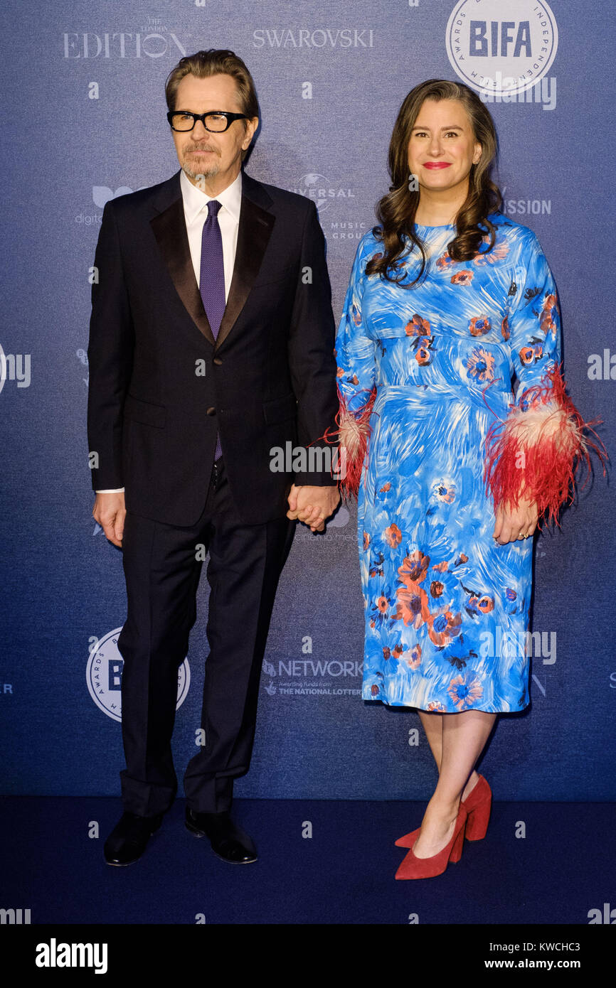 Gary Oldman und Gisele Schmidt bei British Independent Film Awards am Sonntag, den 10. Dezember 2017 gehalten an Old Billingsgate Market, London. Bild: Gary Oldman, Gisele Schmidt. Stockfoto