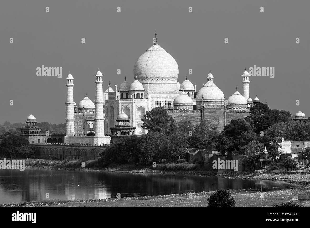 Schwarz und weiß Luftaufnahme des Taj Mahal in Agra Fort, Agra, Uttar Pradesh, Indien Stockfoto