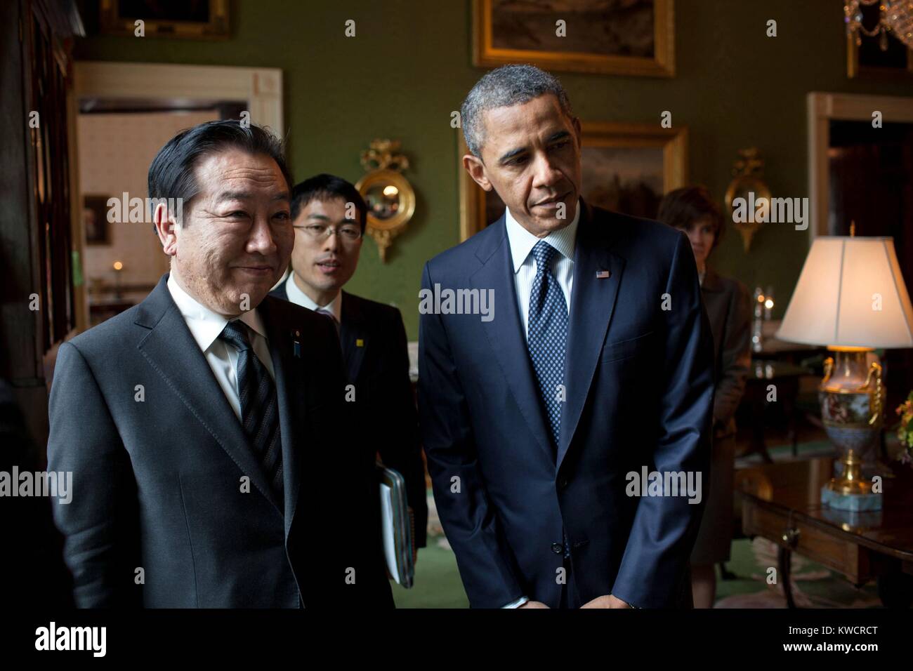 Präsident Barack Obama und Premierminister Yoshihiko Noda Japans im Weißen Haus grüne Zimmer. 30. April 2012 (BSLOC 2015 3 180) Stockfoto