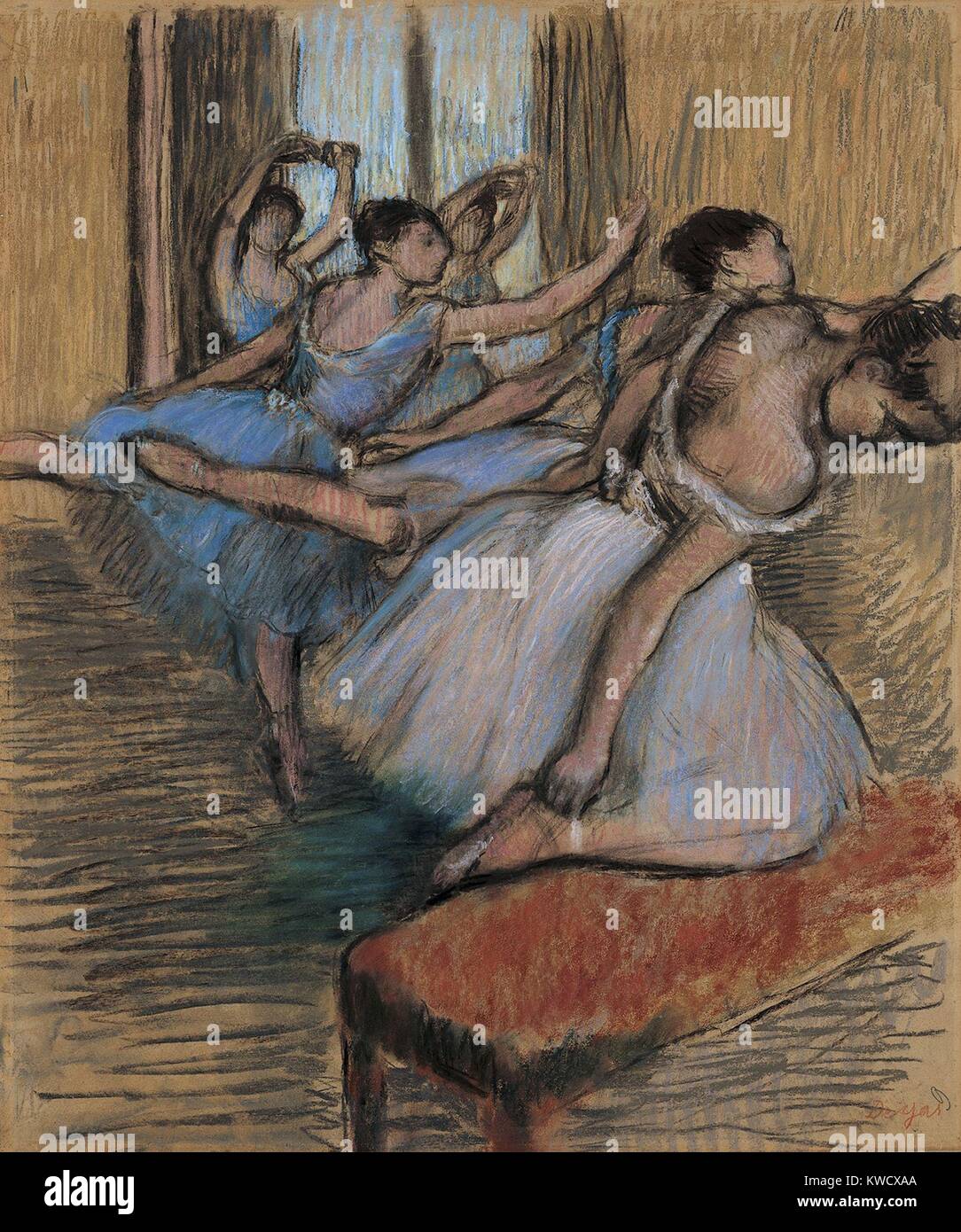 Die Tänzer, von Edgar Degas, 1900, französischer Impressionisten zeichnen, Pastell und Kohle auf Papier. Degas erklärt Kunsthändler Ambroise Vollard, der Tanz ist für mich ein Vorwand für die Malerei Hübsche Kostüme und Rendering Bewegung (BSLOC 2017 3 111) Stockfoto