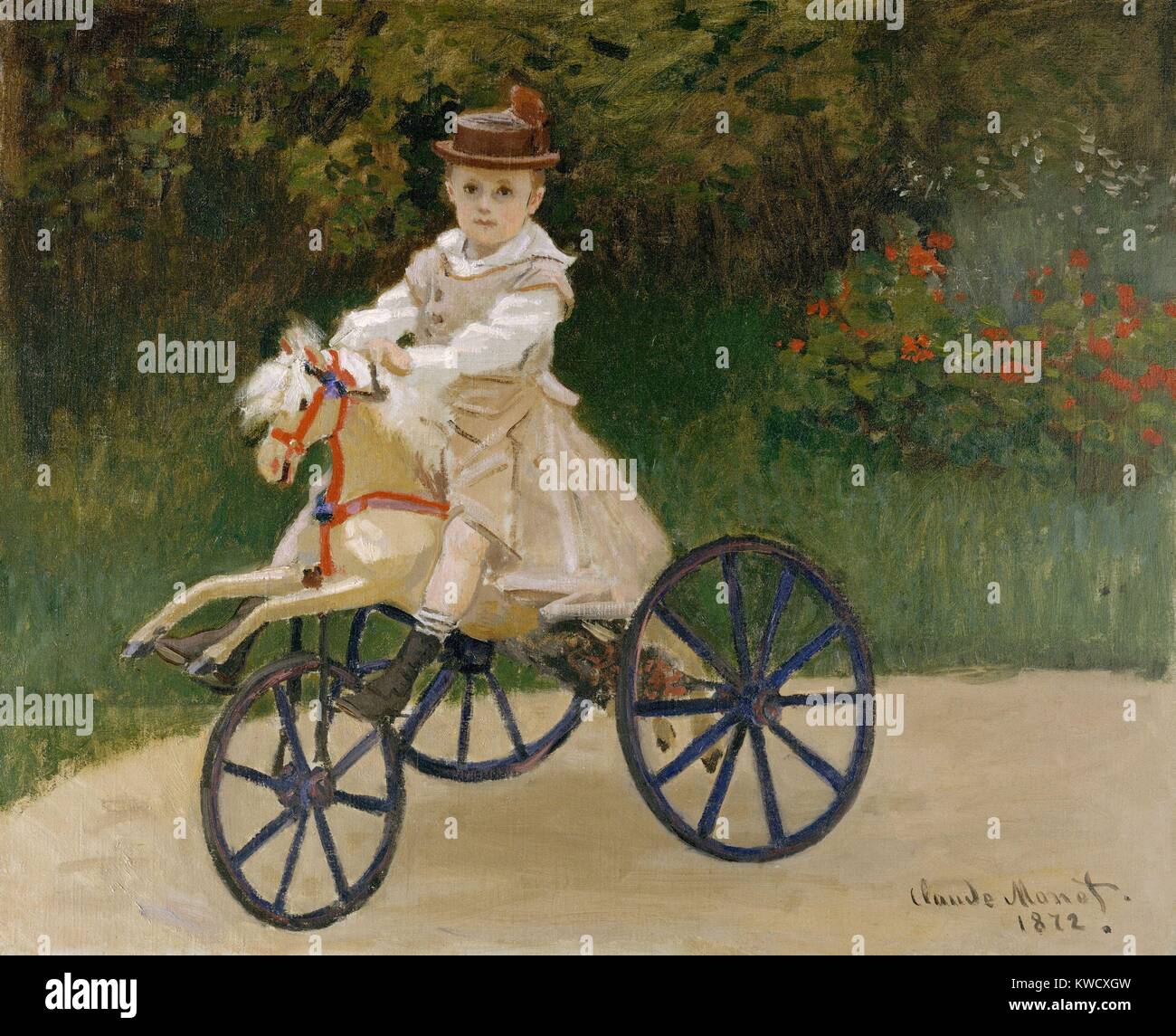Jean Monet auf seinem Steckenpferd, von Claude Monet, 1872, französischer impressionistischer Malerei, Öl auf Leinwand. Monet hielt dieses Portrait von seinen 5 Jahre alten Sohn alle seine Leben (BSLOC 2017 3 22) Stockfoto