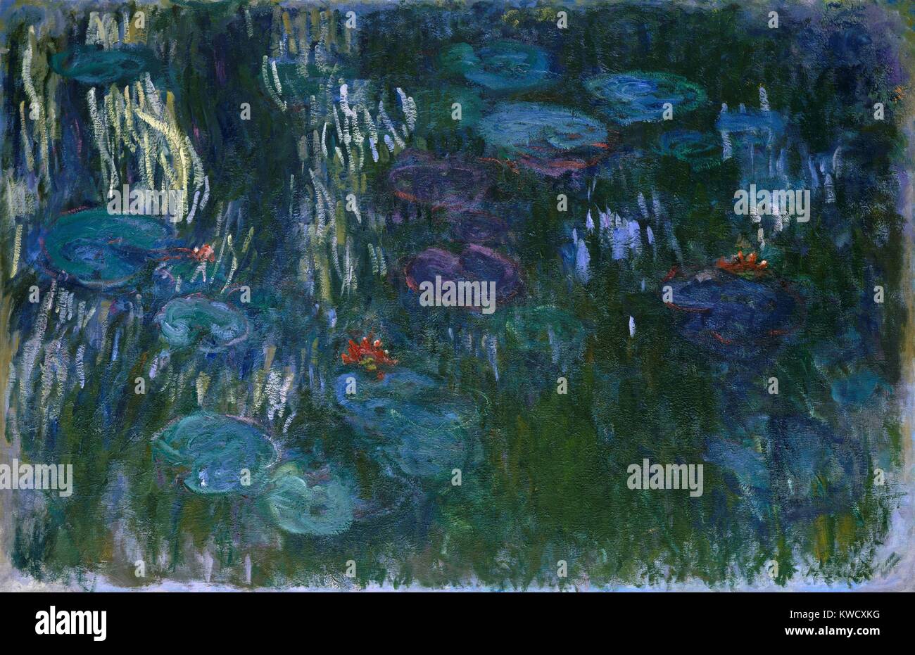 Seerosen von Claude Monet, 1916-19, französischer impressionistischer Malerei, Öl auf Leinwand. In seinem letzten Jahrzehnt, Monet malte Seerosen in einer Flüssigkeit, Free Style (BSLOC 2017 3 50) Stockfoto