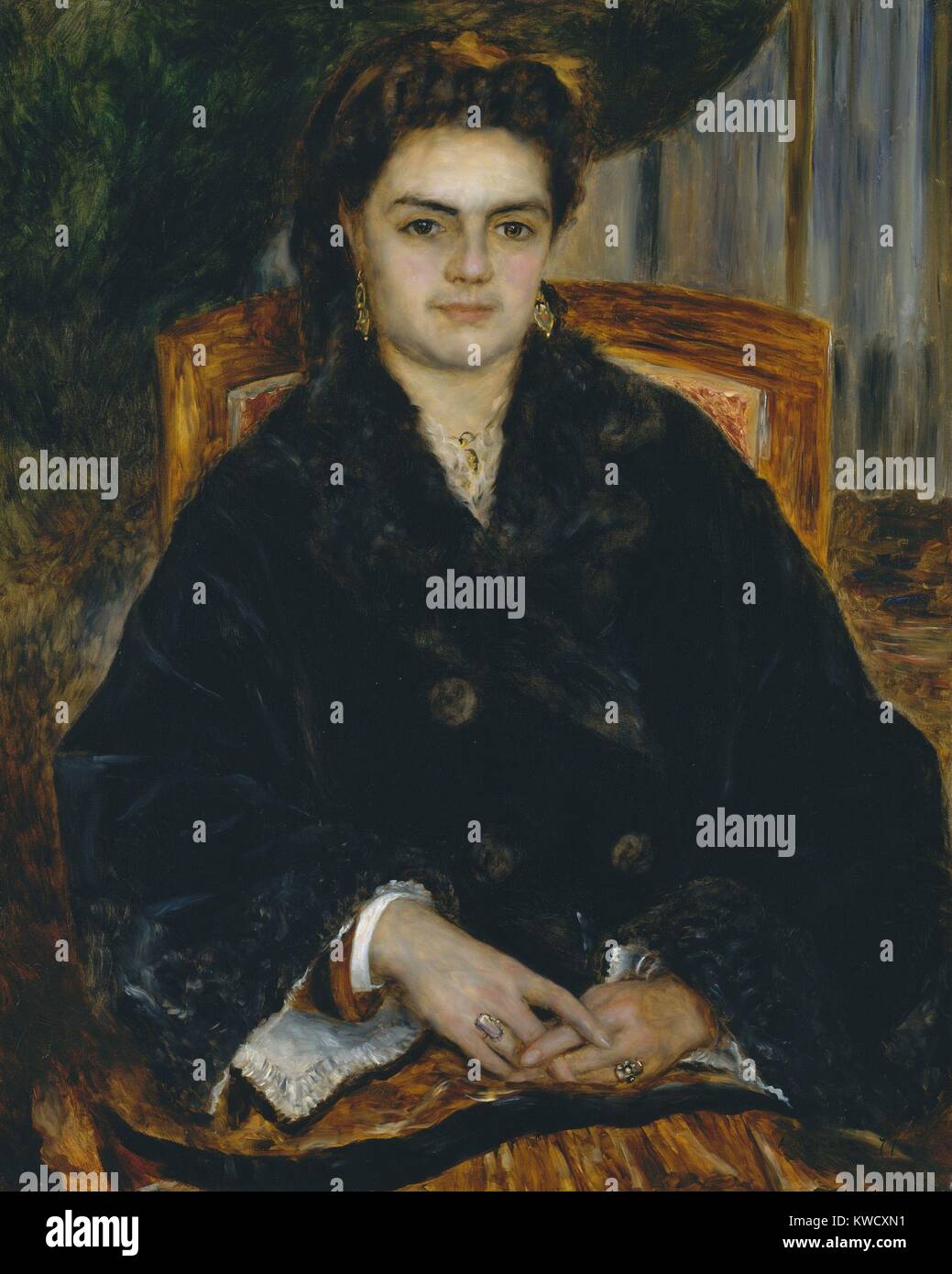 Madame Edouard Bernier, von Auguste Renoir, 1871, französischer impressionistischer Malerei, Öl auf Leinwand. Die sitter war die Frau des Kommandanten von Renoirs Regiment während des Deutsch-Französischen Krieges (1870-71) (BSLOC 2017 3 69) Stockfoto