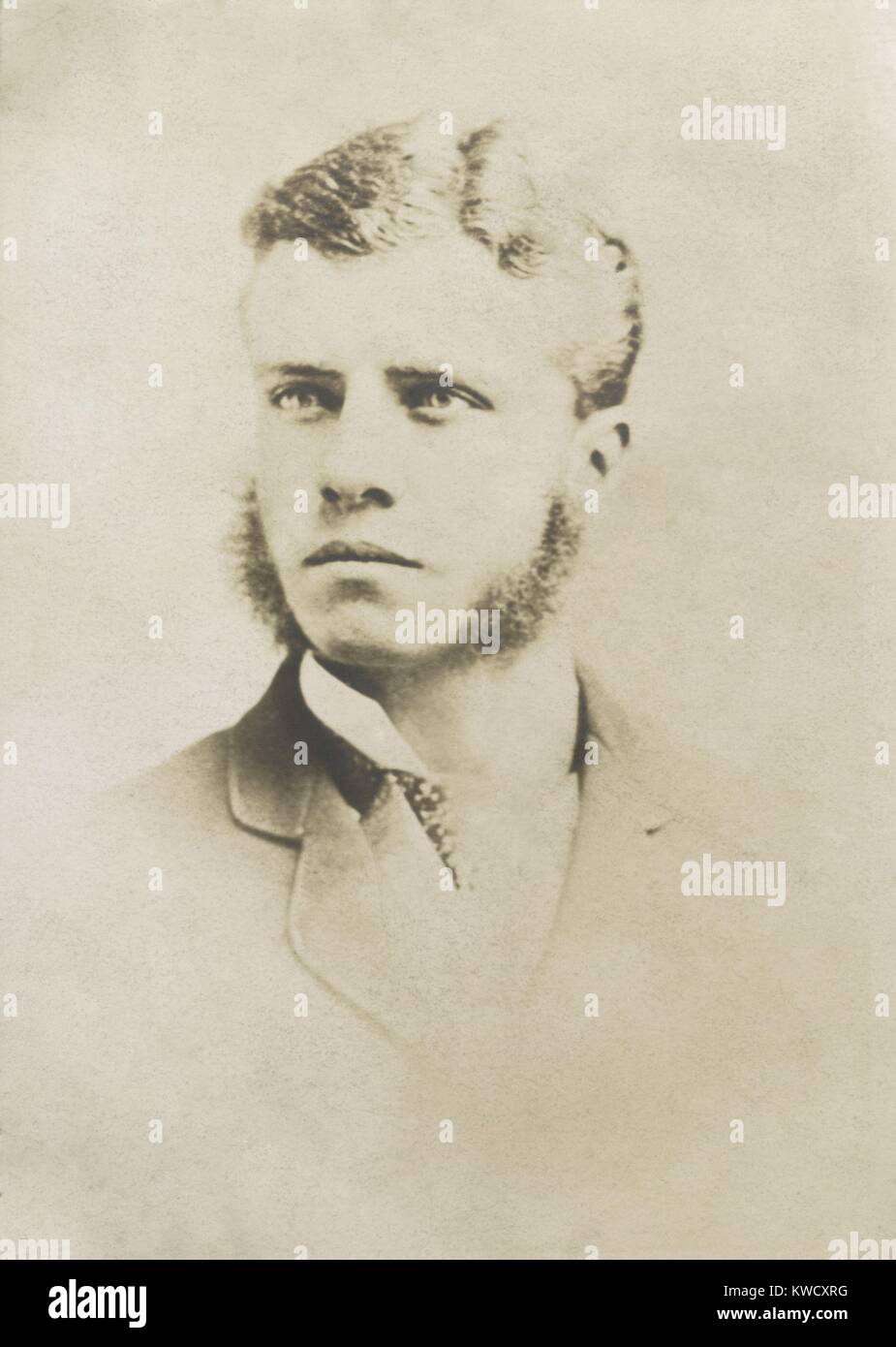 Theodore Roosevelt, als er ein Neuling am Harvard College in 1876. Der 18-jährige künftige Präsident Sport modische Hammel-chop Koteletten (BSLOC 2017 4 1) Stockfoto