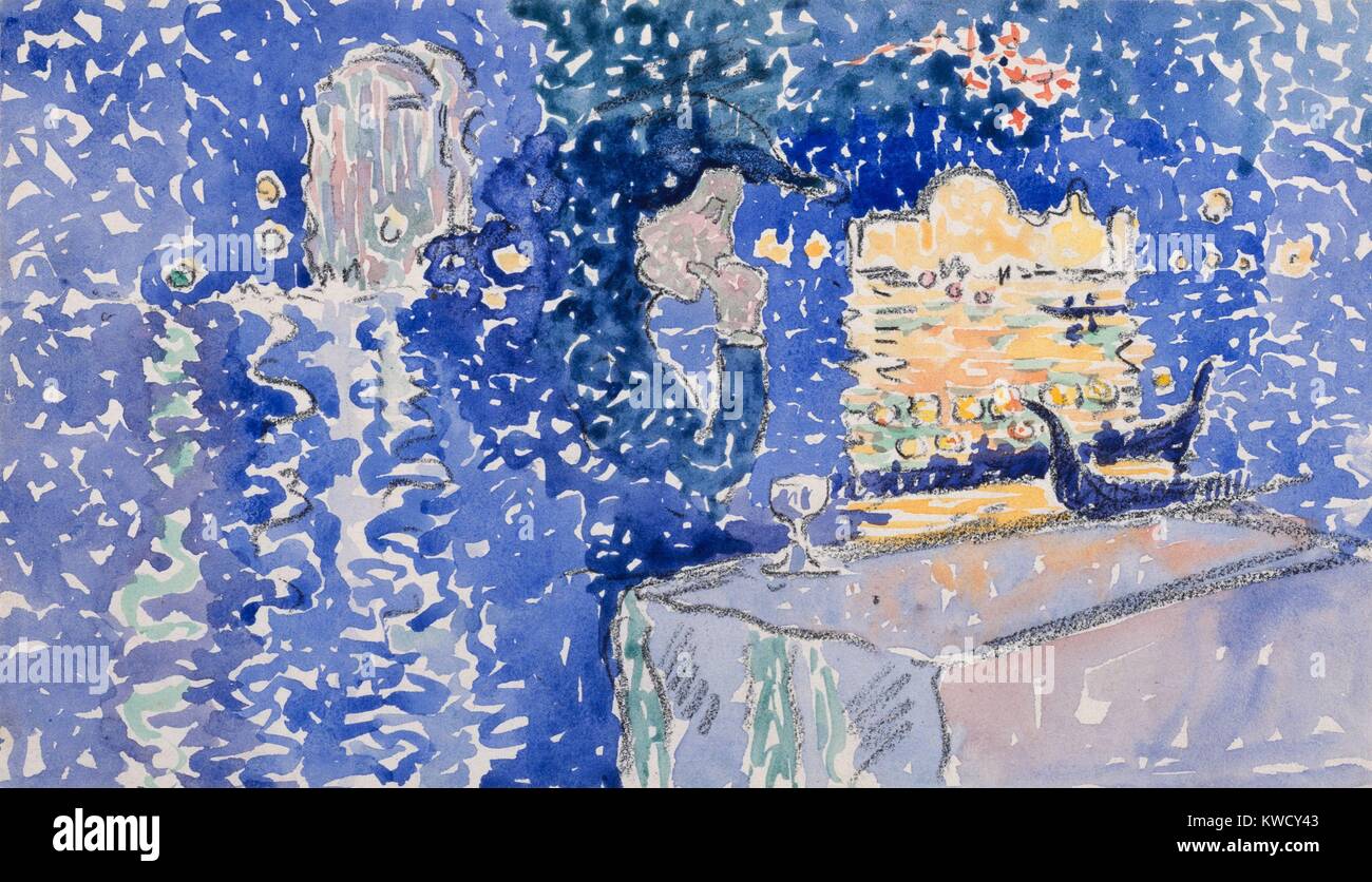 Venedig: Night Festival des Erlösers, durch Henri-Edmond Cross, 1903, Französisch Neo-Impressionist. Abstrakte Aquarell mit Flüssigkeit und Vertrauen gemalt, zeigt eine glitzernde Venedig, mit Feuerwerk und künstlichen Lichtern am Wasser entlang, in der Nacht von t (BSLOC 2017 5 106) Stockfoto