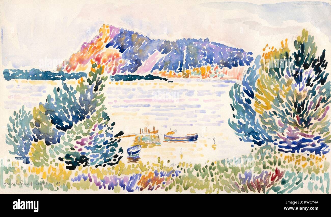 Cap Negre, Henri-Edmond Cross, 1909, Französisch Neo-Impressionist Aquarell Malerei. Die Werke abstrahiert Farbe hell Farbe ähnlich ist, der Fauves, die Gruppe von Künstlern, die Matisse, André Derain, und Albert Marquet (BSLOC 2017 5 109) Stockfoto