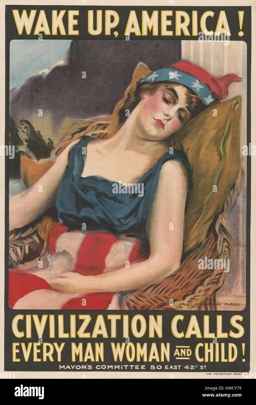 Sie Amerika! Weltkrieg 1 Poster für April 1917, von James Montgomery Flagg. Schauspielerin Mary Arthur war Flaggs Modell für Kolumbien. Freiheit ist eingeschlafen, das Tragen von patriotischen Sternenbanner und eine Phrygische Mütze - ein Symbol der Freiheit seit der Römerzeit. S (BSLOC 2017 1 47) Stockfoto