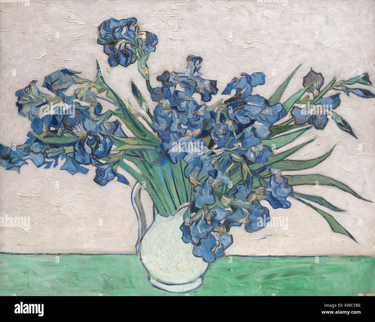 Schwertlilien, von Vincent Van Gogh 1890, Dutch Post-Impressionist, Öl auf Leinwand. Die Gemälde original rosa Hintergrund ist blass, weil er unbeständig rote Pigmente verwendet (BSLOC 2017 5 41) Stockfoto