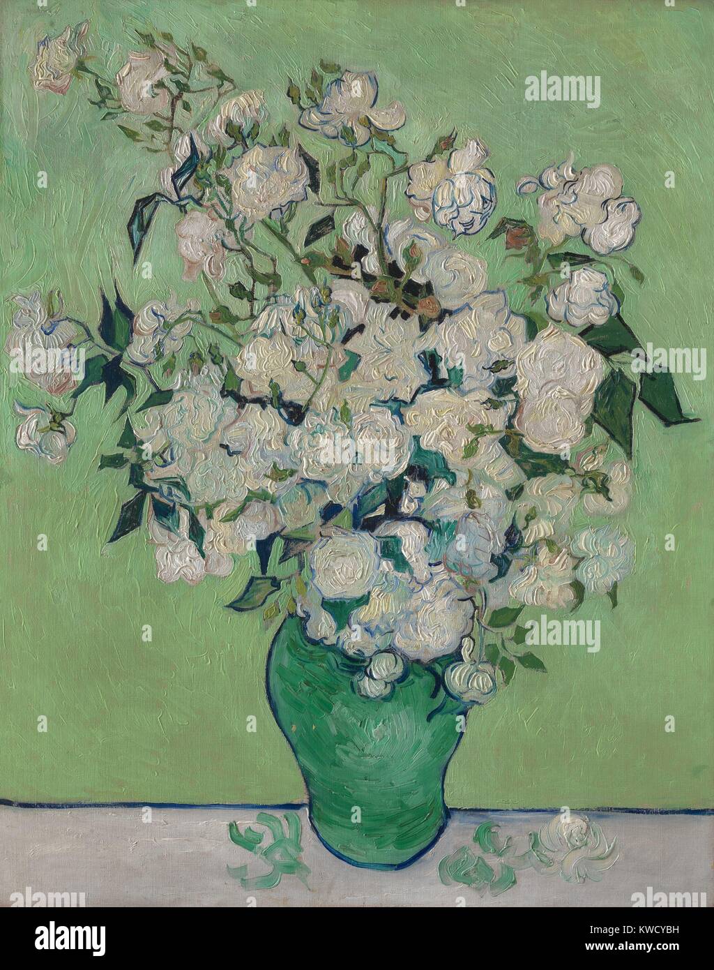 Rosen, von Vincent Van Gogh 1890, Dutch Post-Impressionist, Öl auf Leinwand. Die Gemälde original Pink Roses ist verblasst, weil er unbeständig rote Pigmente verwendet (BSLOC 2017 5 42) Stockfoto
