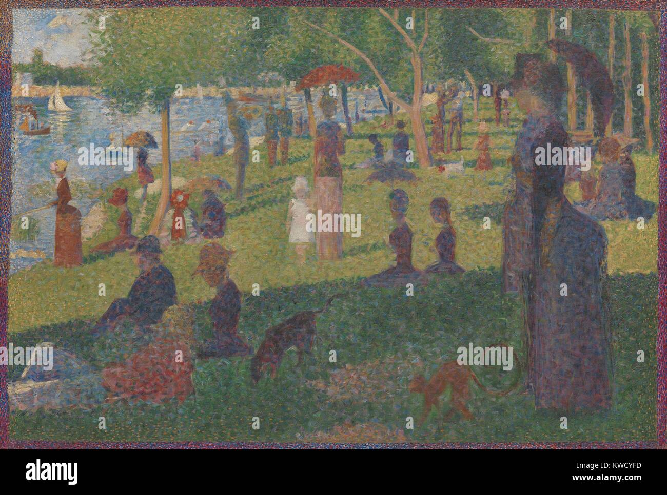 Studie für ein Sonntag auf der Insel La Grande Jatte, von Georges Seurat, 1884, French Post-Impressionist Malerei. Dieses Öl auf Leinwand arbeiten war Seurat's abschließende Studie für sein berühmtestes Gemälde. Es misst 28 bis 31 Zoll, mit Flächen und Formen in einheitlich (BSLOC 2017 5 81 gerendert) Stockfoto