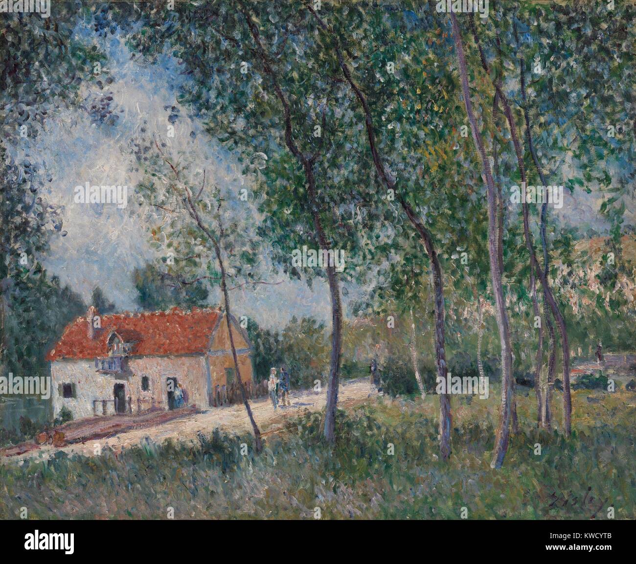 Die Straße von Moret in Saint-Mammes, von Alfred Sisley, 1883-85, Öl Gemälde französischer Impressionisten. Erstellt eine malerische Aussicht, Sisley verschoben an den Rand des Waldes von Fontainebleau (BSLOC 2017 3 130) Stockfoto