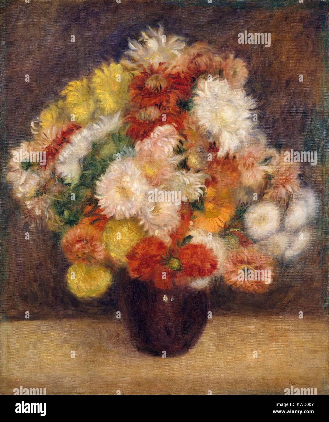 Blumenstrauß aus Chrysanthemen, von Auguste Renoir, 1881, französischer impressionistischer Malerei, Öl auf Leinwand (BSLOC 2017 3 85) Stockfoto