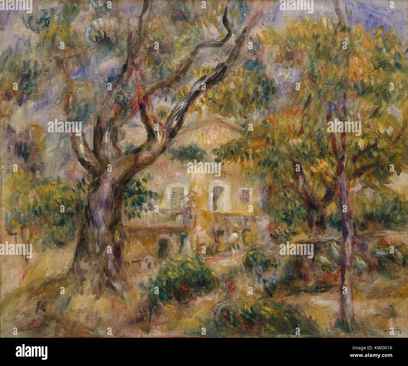 Die Farm im Les Collettes, Cagnes, von Auguste Renoir, 1908-14, französischer Impressionisten Öl Malerei. Renoir verschoben auf das Mittelmeer in der Nähe von Nizza 1907 und malte seine Bauernhaus umrahmt von Olivenbäumen (BSLOC 2017 3 93) Stockfoto