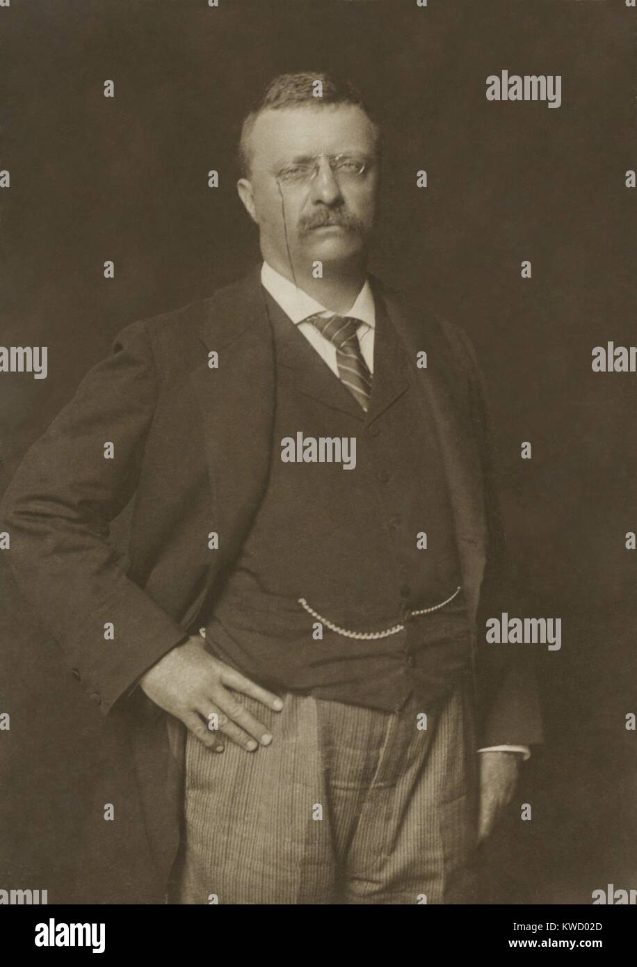 New York Gouverneur Theodore Roosevelt im Juni 1900, von R. W. Thatcher. Drei viertel länge Portrait aufgenommen, als er für die Ämter des Vizepräsidenten nominiert wurde von der Republikanischen Partei (BSLOC 2017 4 29) Stockfoto