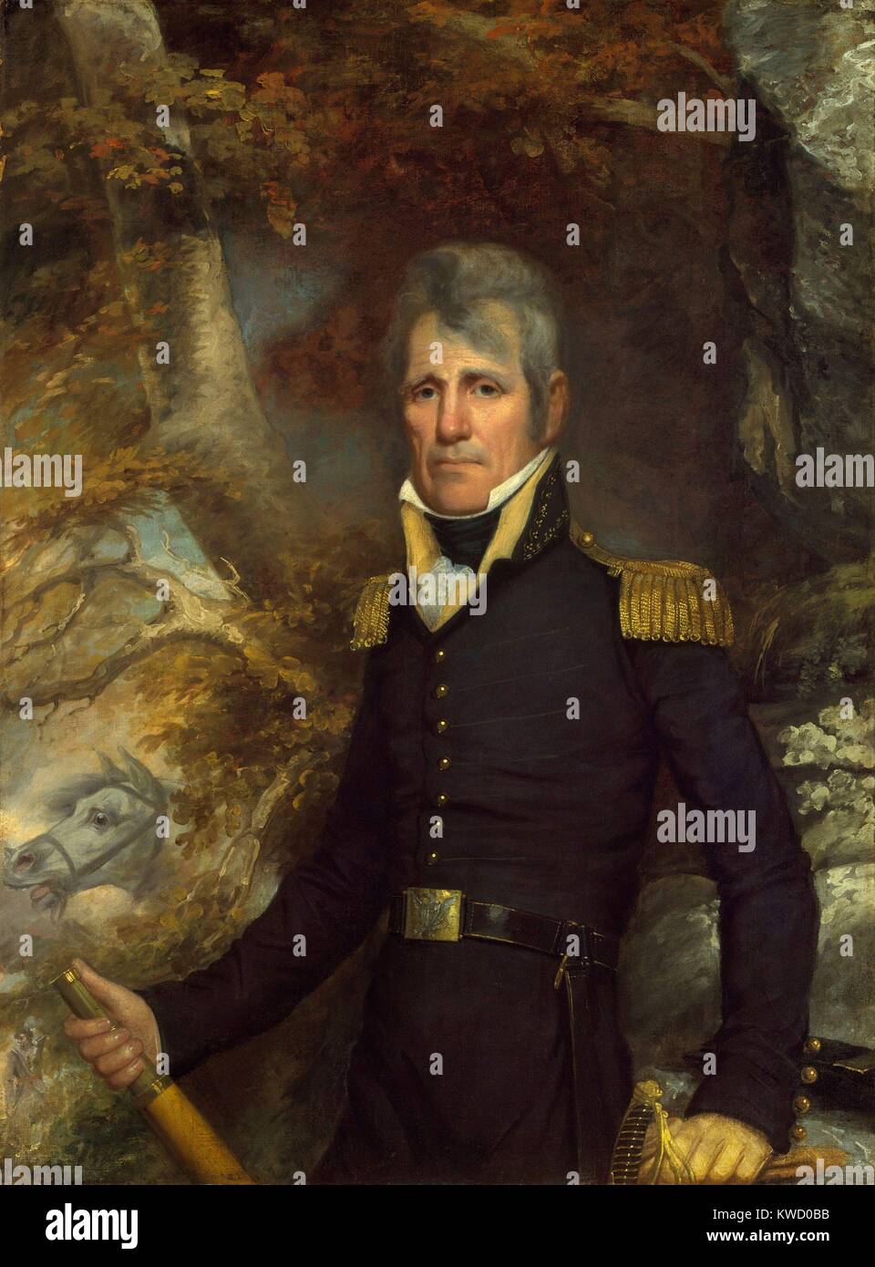 General Andrew Jackson in der militärischen Portrait 1819 von John Wesley Jarvis. Dieses Portrait wurde in New York im Jahr 1819, als Jackson wurde gefeiert als der Held der Krieg von 1812 gemalt. Jackson den Auftrag für diese Portrait von Jarvis, der mindestens sieben weitere Jackson Portraits gemalt. Samuel Swartwout bürgten für die Genauigkeit der Ähnlichkeit, als er schrieb, ich habe gerade zu sehen Jarviss Porträt von dir. Es ist unnachahmlich (BSLOC 2017 6 1) Stockfoto