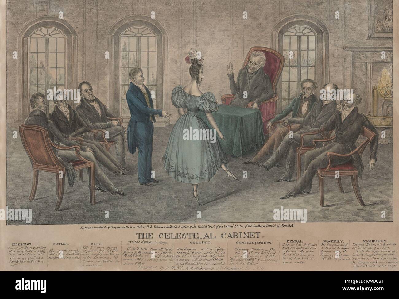 CELESTE-AL-GEHÄUSE, über die Eaton-Affäre, während Andrew Jacksons 1 Verwaltung. Floride Calhoun, Ehefrau des Vizepräsidenten führte die soziale Ächtung von Sec. Der Krieg John Eaton, und seine Frau Peggy, von moralisch wertenden Kabinett Ehefrauen. Es getankt vorhandene Reibung zwischen Jackson und seine VP John Calhoun, und führte den Rücktritt aller aber ein kabinettsmitglied (BSLOC 2017 6 22) Stockfoto