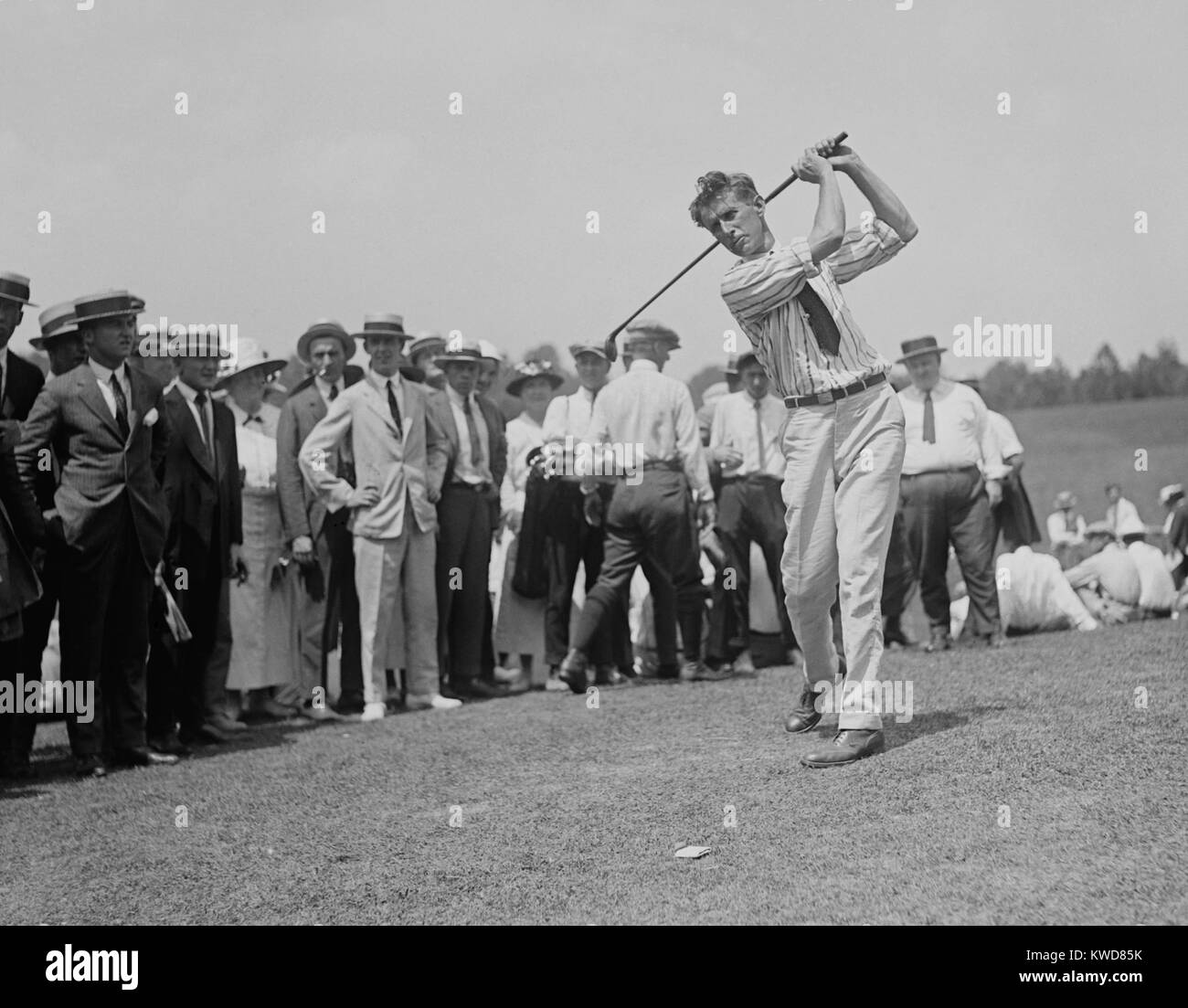 Englischer Golfspieler Jim Barnes 1921. Er zog in die US, in denen er professionelle Golf von 1906 gespielt. Er gewann vier Majors: PGA Championship 1916 und 1919; U.S. Open 1921; die Offene Meisterschaft, 1925. (BSLOC 2015 17 107) Stockfoto